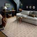 Loloi Chris Loves Julia Calvin Collection CLV-03 Bone/Natural 7'-10" x 10' Area Rug Checkered Neutral Soft Living Room Bedroom Carpet