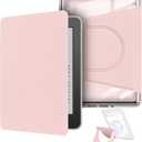 360 Degree Rotating Case for 6.8" Kindle Paperwhite (11th Generation-2021 Release), Detachable Magnetic Design Protective Adjustable Stand Cover Clear Back with Auto Sleep/Wake, Pink