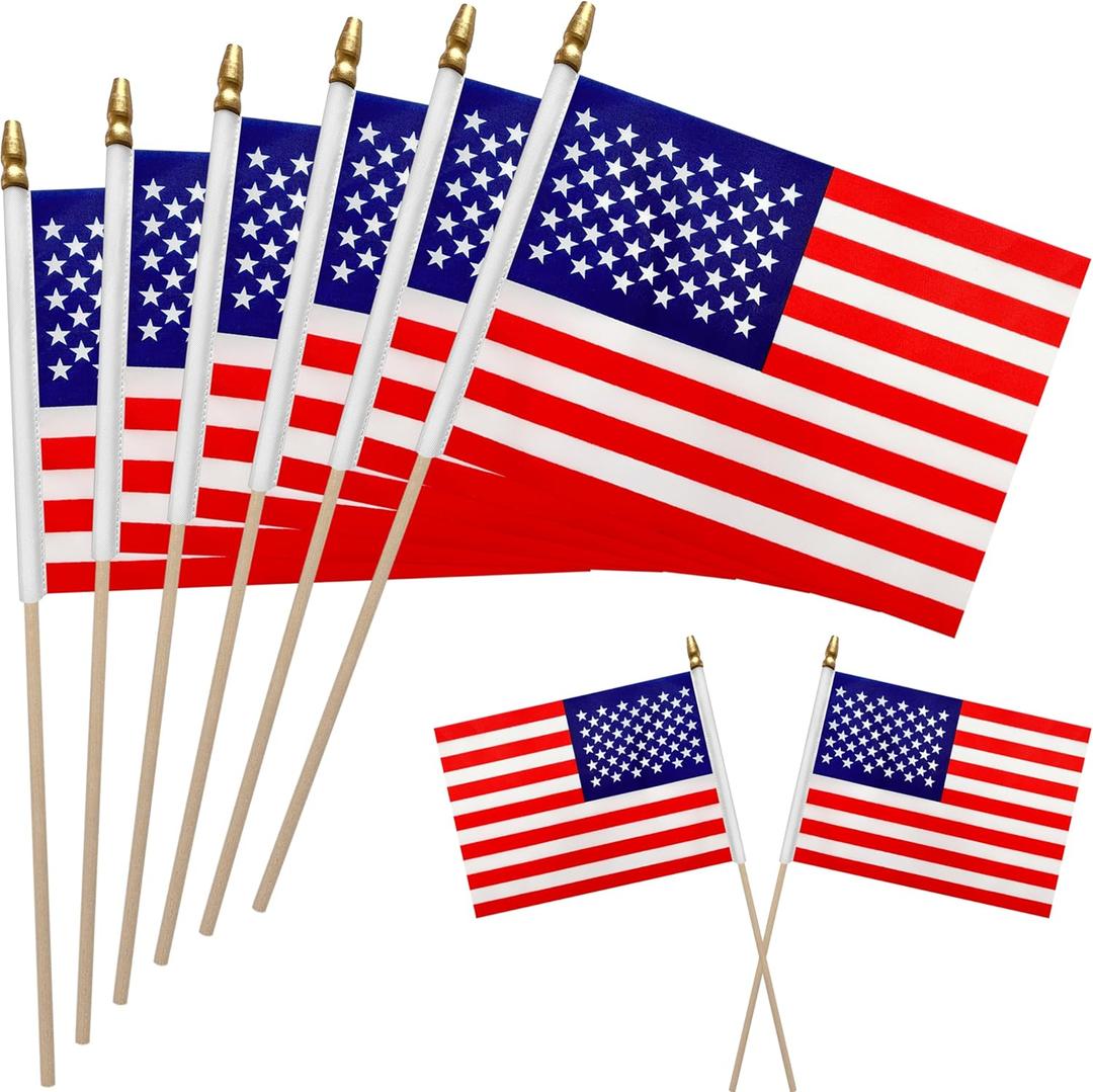 WEITBF 12Pcs 812 Inch Small American Flags on Stick Mini USA Flags US Handheld Flag Outdoor Decorations