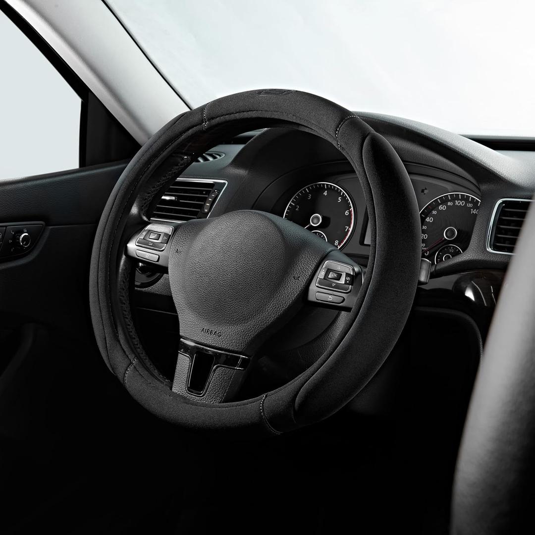 Skechers Steering Wheel Cover, Memory Foam Car Steering Wheel Cover,14.5-15.5 inch Anti-Slip Safety Comfortable Desgin, Universal Accessory for Diverse Cars, Truck,SUV (Black & Black)