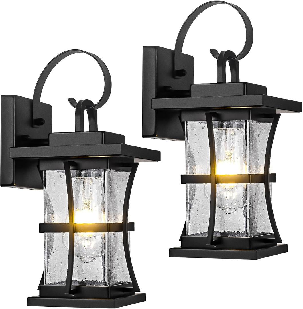 2 Packs Outdoor Wall Light - Modern Black Exterior Light Fixture Waterproof Porch Sconces Wall Mounted Lighting, Anti-Rust Rustic Wall Sconce for House Garage, Doorway, Front Door Entryway, E26 (Sensor-Free-Black)
