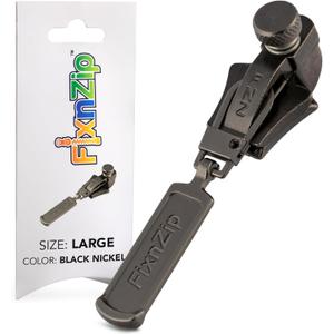 FixNZip Large Black Nickel Zipper Repair Kit | Universal No-Sew Slider Replacement for Heavy Jackets, Wetsuits, Boat Covers, and Luggage | Instant and Reusable Zipper Repair Tool | Sizes 8-10 