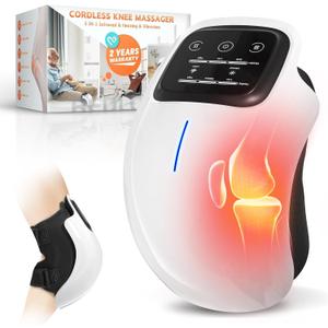 Cordless Knee Massager with LED Screen, Infrared Heat and Vibration Knee Pain Relief for Swelling Stiff Joints, Stretched Ligament and Muscles Injuries, Portable Knee Massage for Family and Friends