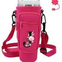 Water Bottle Carrier with Strap for Stanley 40 oz Tumbler, Personalized Initial ID Name Stanley Bag with Phone Pocket, Adjustable Strap, Stanley Cup Accessories (J, Hot Pink)