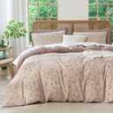 King Size Comforter Set Floral Soft 3 Pieces Chic Crinkle Gauze Fabric Garden Style Vintage Floral Print Botanical Comforter for All Seasons Luxury Warmth Comfy Breathable with 2 Pillowcases