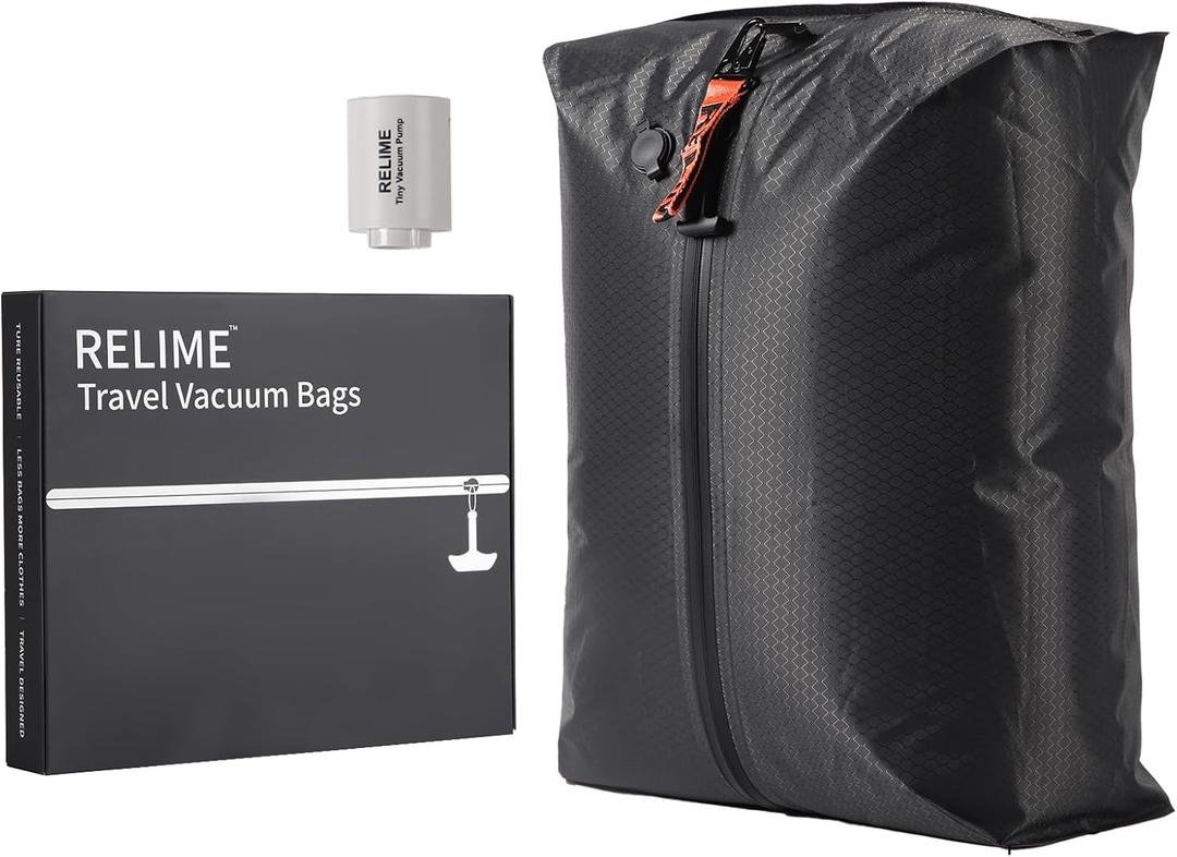 Vacuum Bags for Travel Luggage with Wireless Pump, Revolutionary Reusable Compression Bags for Carry On Suitcases and Backpack, Vacuum Seal Packing cube for Cloth Packing (1PC + PUMP)