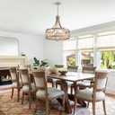 XINGQI Brushed Nickel Dining Room Chandelier 6 Lights Modern Farmhouse Chandelier 21.7" Round Hanging Lighting Fixture Rustic Metal Drum Pendant Lamp for Entryway Bedroom Kitchen