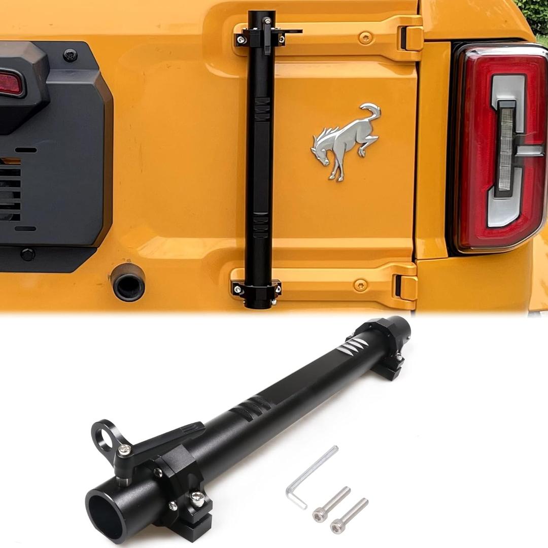 Flag Mount Flagpole Holder for 2021 2022 2023 2024 2025 2026 New Ford Bronco 2/4 Door Exterior Accessories Tailgate Hinge Aluminum Single Flag Pole Mount with CB Antenna Bracket Base