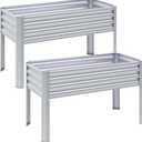2Pcs Galvanized Raised Garden Bed with Legs, 482432in Large Metal Elevated Raised Planter Box with Drainage Holes for Backyard, Patio, Balcony, 400lb Capacity,Sliver