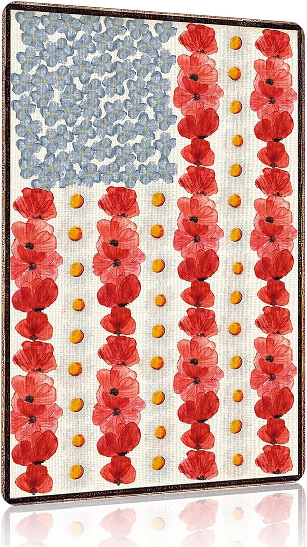 Myosotis Poppy USA Flag Tin Sign for Home Bedroom Man Cave Garage 4th of July Memorial Day Independence Day Decor 8 X 12 Inch (3703)
