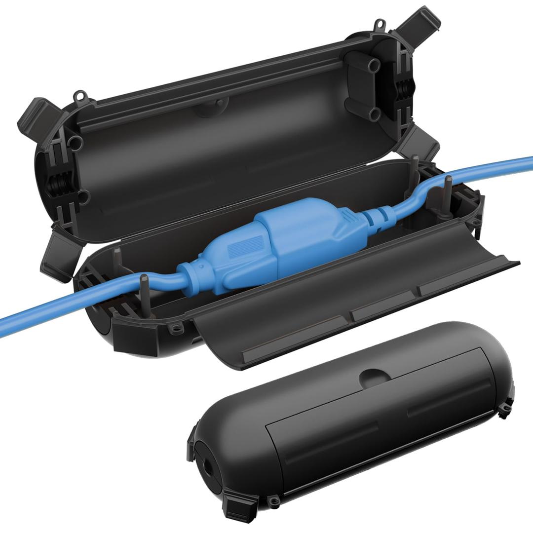 QUOBAS 2 Pack Small Outdoor Extension Cord Cover, Waterproof Electrical Box for Outdoor Outlets, Plugs, Holiday Christmas Lights, Power ToolsBlack