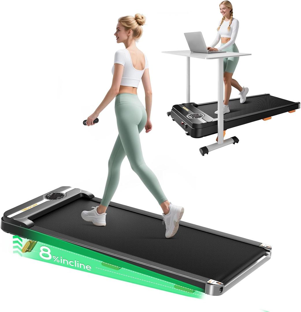 TREAFLOW Walking Pad Portable Under Desk Treadmill with Incline 2.5HP for Home Office 265 lbs Capacity Remote Control LED