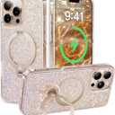 CASEKOO Bold Glitter 360 Spin Built-in Magnetic Stand for iPhone 16 Pro Max Case, Fit for MagSafe, 16FT Drop Protection, Color-Shifting Luxurious Design for iPhone 16 Pro Max Case, Sparkle Disco