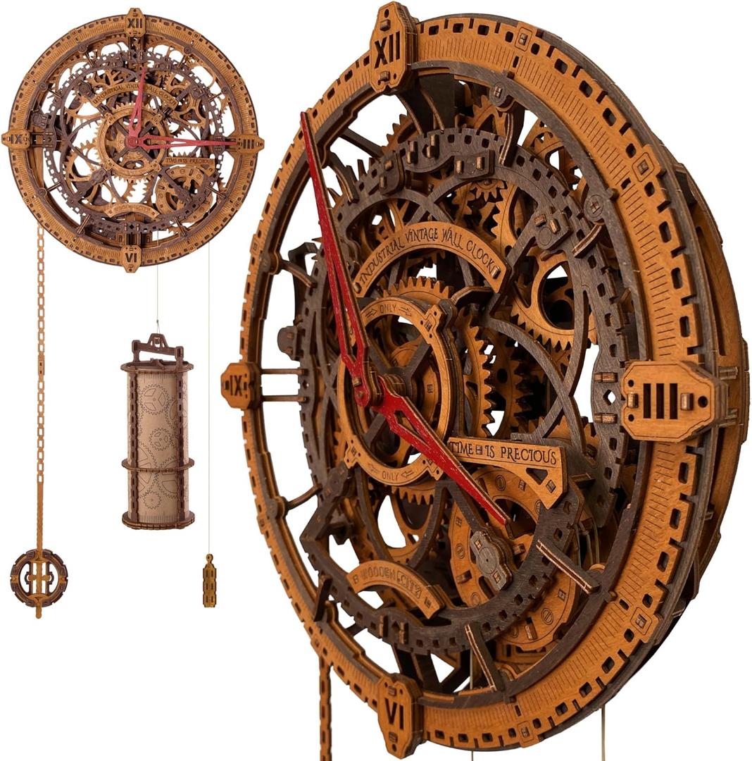 WOODEN.CITY Steampunk 3D Puzzle Clock  DIY Mechanical Wall Clock Kit for Adults  Unique Engineering Gift and Vintage Dcor - 3D Wooden Puzzles for Adults