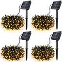 [4 Pack] Solar String Lights for Outside, 480 LED 157FT Solar Twinkle Light Outdoor with 8 Modes & Memory Function, Waterproof Chrismas Lights for Xmas Tree Party Decorations (Warm White),Dround Stakes and Mounting Poles For Solar-powered Outdoor Lig