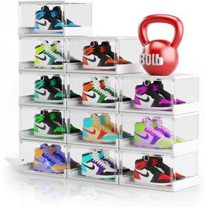 Thicken & Sturdy Clear Shoe Boxes with Magnetic Door, 12 Pack Stackable Boxes for Closet, Sneaker Storage for Sneakerhead, Shoe Display Case, Boots and Hat Organizer, Fits US Size 13