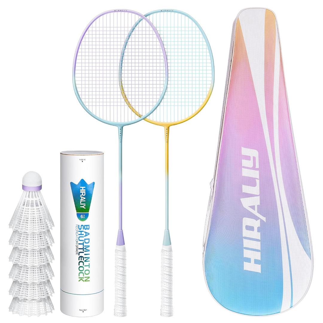 HIRALIY Badminton Set, 2 Badminton Rackets, 6 Birdies, 1 Carrying Bag
2 Badminton Rackets Set for Backyards, Badminton Set, Outdoor Game for Adult Family Beginner