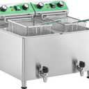 25.3QT/24L Commercial Deep Fryer with Oil Filtration and Timer Electric Deep Fryer with 2 Baskets and Lids Dual Tank Stainless Steel Large Countertop Fryer for Restaurant Use,110V 1750W x 2