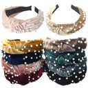 Homaisson 10-Pack Pearl Knotted Headbands for Women, Rhinestone Embellished Hairbands in 10 Colors, Elegant Wide Top Knot Headpieces for Party, Wedding, Daily Fashion Accessories