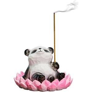 Lotus Panda Incense Holder Cute Animal Figurine Incense Burner Flower Stand Ash Catcher Creative Cartoon Resin Panda Statue for Home Room Decor Meditation Yoga Spa