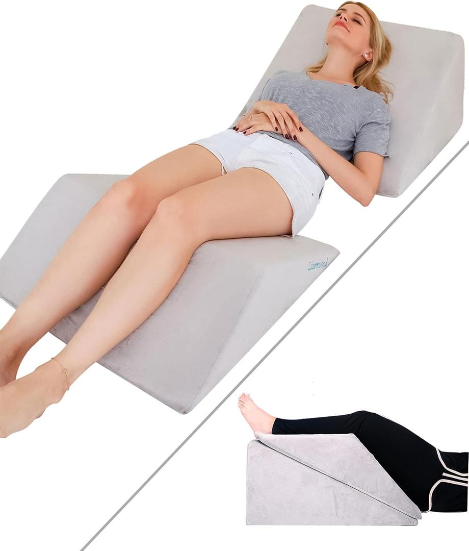 Foam Bed Wedge Pillow Set - Reading Pillow & Back Support Wedge Pillow for Sleeping - 2 Separated Sit Up Pillows - Angled Bed Pillow, Triangle Pillow for Back and Legs Support Gray, 12x24