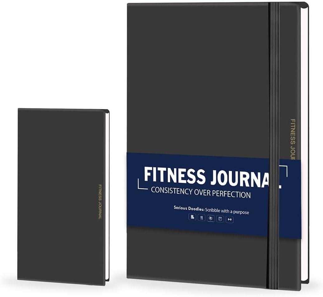 Fitness Journal, Workout Journal for Women & Men, Hard Cover Leather Fitness Planner, Workout Log Book With Gym Goals, Calendar, Progress Tracker (Black)