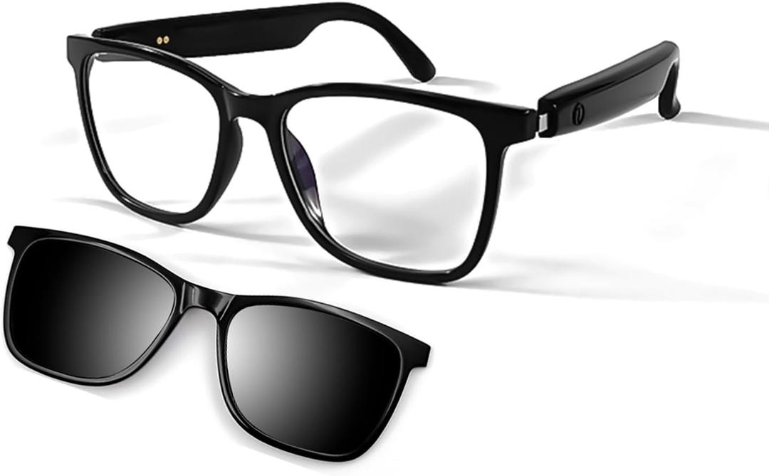 Smart Glasses for Men Clear Bluetooth Sunglasses for Women with Magnetic UV400 Polarized Lenses Anti-Blue Light, Bluetooth 5.4, Built-in Microphone,Speaker (with Black Lens)