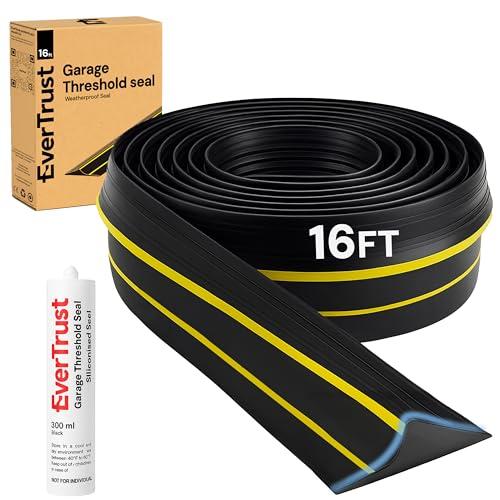 EverTrust 16Ft/5M Garage Threshold Seal Strip. Weatherproof EPDM Rubber Strip Replacement Kit for DIY. Strip + 1pc 300 ml Sealant Adhesive.