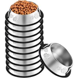 10 Pcs Stainless Steel Dog Bowl Pet Feeding Bowl with Rubber Base Non-Slip Pet Dishes Metal Dog Bowls Pet Food and Water Bowls for Small Medium Animals Kitten Rabbit (18.6 oz)