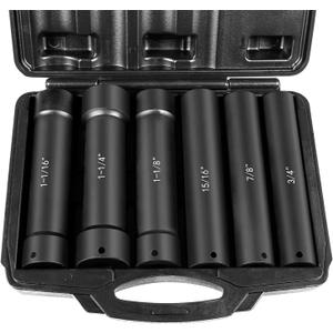 1/2 Inch Drive Heavy Duty Extended Length Extra-Deep Length Impact Socket Set with Storage Case, Including Sockets 3/4", 7/8", 15/16", 1-1/16", 1-1/8" & 1-1/4" (6PCS)