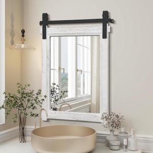 Bathroom Barn Door Mirror: 22"x30" Black Rustic Solid Wood Frame Vanity Mirror - Home Decor for Entryway/Living Room/Bedroom - Farmhouse Wall Decor Art for Young Couples
