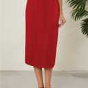 Naggoo Midi Skirts for Women Summer Elastic High Waisted Basic Straight Skirt with Slit (Red, M)