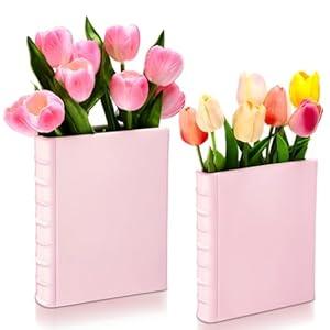 Vesici 2 Pcs Ceramic Book Shape Vase for Flowers Cute Bookshelf Decor Vase for Book Lovers Gifts Unique Vases Home Decor for Bookshelf Dining Table Office Home