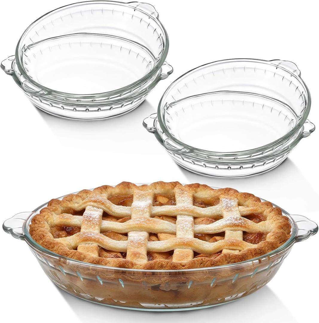 Uiifan 4 Pack 7.5 Inches Mini Glass Pie Pan for Baking Clear Pie Plate with Handles Round Glass Dish for Baking and Serving, Snacks, Salads, Desserts
