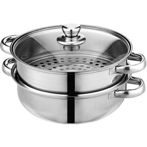 Steamer Pot for Cooking 11 inch Stainless Steel, 2-tier Multipurpose 18/8 Stainless Steel Steam Pot Cookware with Lid for Vegetable, Dumpling, Stock, Sauce, Food