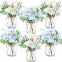 Zeyune 6 Sets Mason Jar Table Centerpiece with Hydrangea Artificial Flowers in Glass Vase Farmhouse Decorative Mason Jar Floral Arrangement for Coffee Table Wedding Living Room Home Decor(Blue, White)