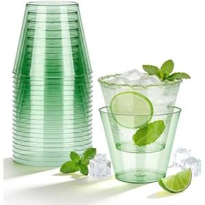 N9R 50PCS 9 oz Green Plastic Cups for Cold Beverages, Disposable Plastic Cups Tumblers, Heavy Duty Cocktail Cup for Parties, Weedings, Events and Gatherings