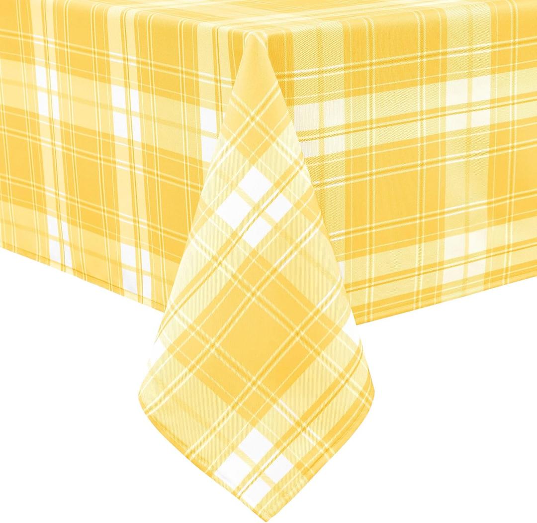 Hiasan Rectangle Gingham Tablecloth 60 x 120 Inch, Yellow Waterproof Checkered Table Cloth, Wrinkle Resistant Washable Wipeable Table Covers for Party Dinner Kitchen Picnic Birthday