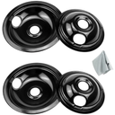 Black Stove Drip Pans Set of 4 Fit for Ken-more, Fri-gidaire Stove, Porcelain Drip Pans Replace 5304430149, 5304430150, 318067041, 318067051 by Fetechmate - Include 2 6-In and 2 8-In Burner Drip Pan