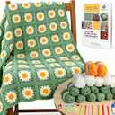 HHSarioneiro Crochet Blanket Kit for Beginners, Easy Granny Square Crochet Kit for Adults,with StepbyStep Instructions and Clear Videos, Includes Multiple Accessories, Gift for Craft Lovers