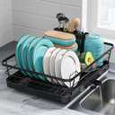 Dish Drying Rack - Stainless Steel Dish Rack for Kitchen Counter with a Cutlery Holder, Kitchen Organizers and Storage, Black (15.6"L x 12.0"W x 4.9"H)