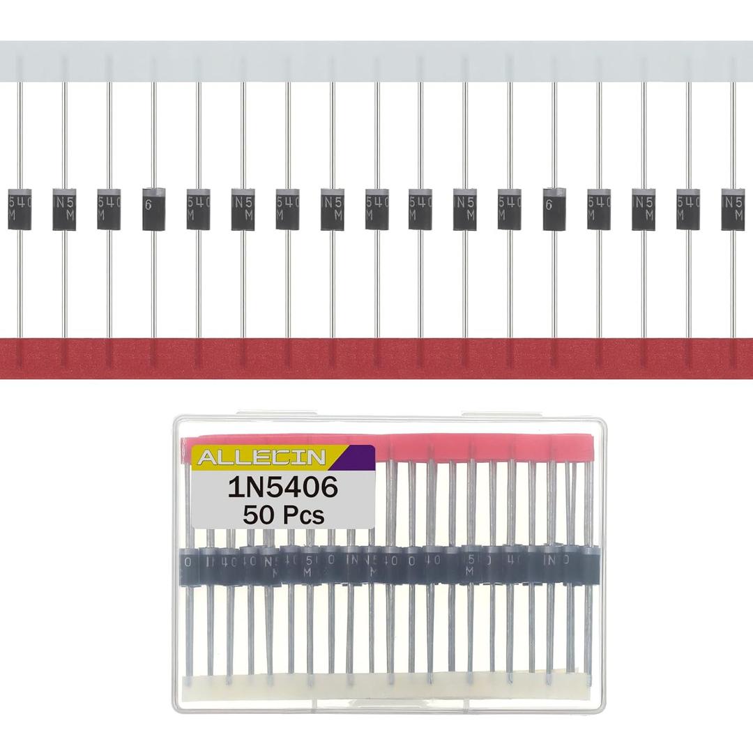 50Pcs 1N5406 Rectifier Diode 3A 600V IN5406 5406 Schottky Axial Switching Diodes 3 Amp 600 Volt Silicon Doorbell Dioden DO-27 Package