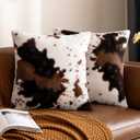 Pack of 2 Luxury Faux Fur Throw Pillow Covers Cowhide Decorative Soft Fluffy Plush Couch Throws Brindle Cushion Covers for Couch Living Room Sofa Bedroom 18x18 Inch