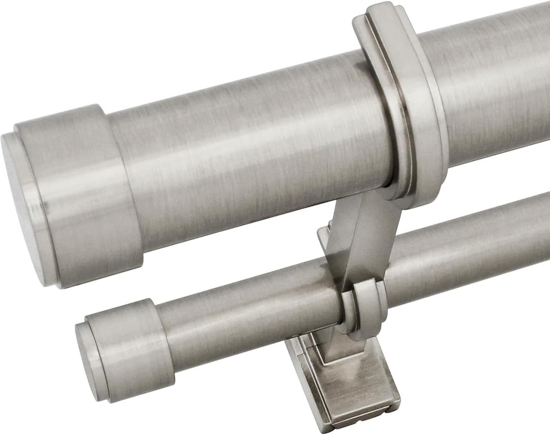 BlastHome Non-Adjustable Luxury Double Curtain Rods for Windows, 1  Premium Rod Set, 8 foot Custom Fixed Length (Two Rods Connect on Both Front & Back for a Seamless Look), Brushed Nickel