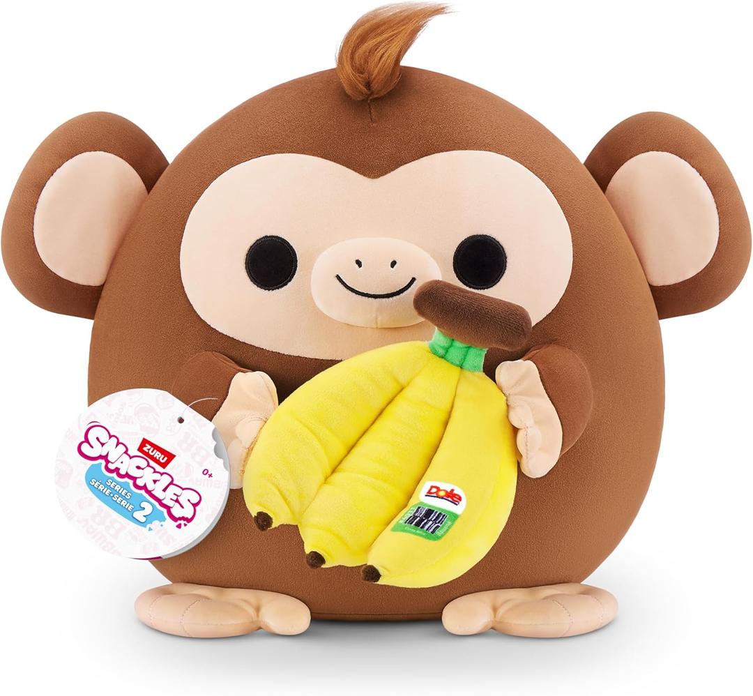 Snackles Series 2 Monkey & Dole 14 Inch Plush by ZURU, Ultra Soft Plush, Collectible Plush with Real Licensed Brands, Stuffed Animal, Giftable
