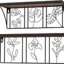 QUTREY Plant Wall Art Floating Shelves Set of 2, Minimalist Metal Abstract Decor Rustic Wooden Shelf for Living Room, Bedroom, Bathroom (Brown&black)