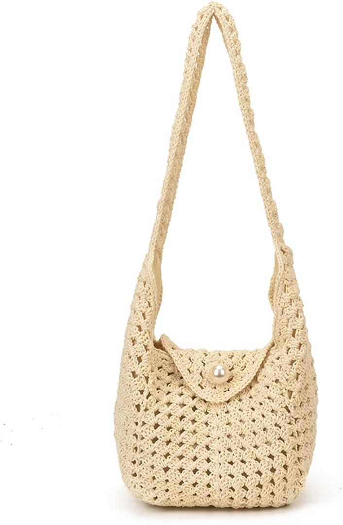 Crochet Beach Bag Summer Knit Crossbody Bags for Women Vacation Purse Mesh Woven Shoulder Bag