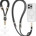 4-IN-1 Phone Lanyard + Wrist Strap Kit with 2 Pack Tabs, Universal Adjustable Phone Strap Crossbody, Anti-Theft Neck Lanyard for iPhone 17 Pro Max and Most Smartphones, Black