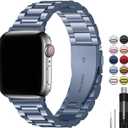 Fullmosa Metal Band Compatible with Apple Watch Bands 45mm 44mm 42mm, iWatch Band with Case for Apple Watch Series 9 8 7 6 5 4 3 2 1 SE3/2/1, Blue Grey