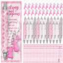 30 Sets Breast Cancer Care Awareness Boxing Glove Keychain Ballpoint Pens Inspirational Card Accessories for Public Charity